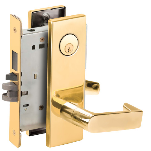 Schlage L9453P 06N 605 Schlage L-Series Entrance Mortise Lock N Decorative Escutcheon 06 Lever Grade 1 Mortise Lock Conventional Cylinder Bright Brass