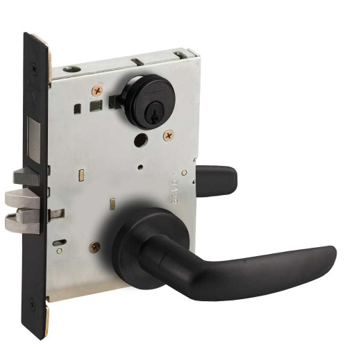 Schlage L9453P 07A 622 Schlage L-Series Entrance Mortise Lock A Rose 07 Lever Grade 1 Mortise Lock Conventional Cylinder Flat Black Coated L9453P 07A 622