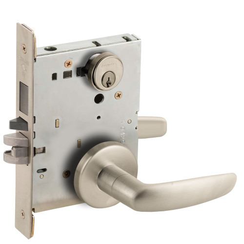 Schlage L9453P 07B 619 Schlage L-Series Entrance Mortise Lock B Rose 07 Lever Grade 1 Mortise Lock Conventional Cylinder Satin Nickel Plated Clear Coated
