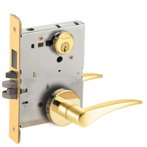 Schlage L9453P 12A 605 RH Schlage L-Series Entrance Mortise Lock A Rose 12 Lever Grade 1 Mortise Lock Conventional Cylinder Bright Brass