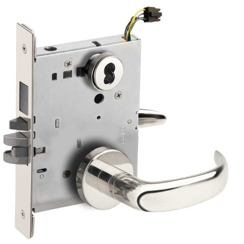 Schlage L9494ELJ 17A 629 RX Grade 1 Fail Safe Electric Mortise Lock Schlage FSIC Prep Less Core 17 Lever A Rose Request to Exit Bright Stainless Steel Finish Field Reversible L9494ELJ 17A 629 RX
