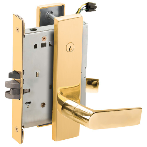 Schlage L9095ELC 01L 629 Grade 1 Electric Mortise Lock Both Sides Fail Safe with Dual Cylinder Override Concealed Cylinder S123 Keyway 01 Lever L Escutcheon Bright Stainless Steel Finish Field Reversible