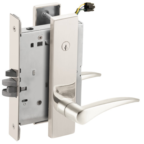 Schlage L9095ELC 12L 629 LH Grade 1 Electric Mortise Lock Both Sides Fail Safe with Dual Cylinder Override Concealed Cylinder S123 Keyway 12 Lever L Escutcheon Bright Stainless Steel Finish Left-Handed