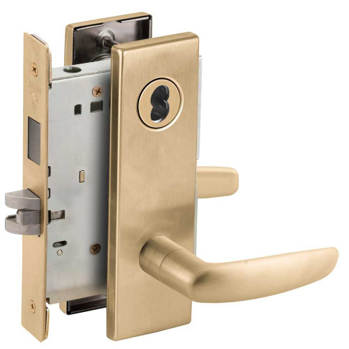 Schlage L9456B 07N 606 Corridor Mortise Lock with Deadbolt 07N Design SFIC Prep Less Core Satin Brass L9456B 07N 606