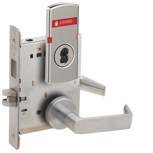 Schlage L9456J 06A 626 OS-LOC L Series Mortise Lock Corridor Lock 06 Lever A Rose Less FSIC LOCKED/UNLOCKED Indicator for Outside of Door Satin Chrome L9456J 06A 626 OS-LOC