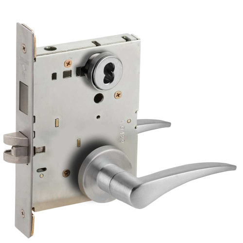 Schlage L9456J 12A 630 LH Corridor Mortise Lock with Deadbolt 12A Design FSIC Prep Less Core Satin Stainless Steel L9456J 12A 630 LH