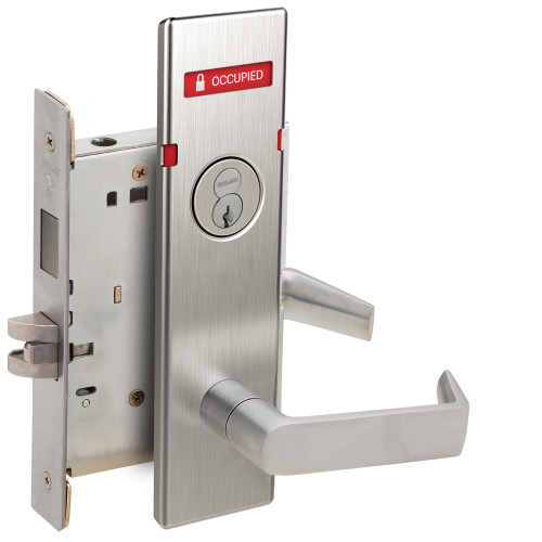 Schlage L9456R 06N 626 OS-OCC L Series Mortise Lock Corridor Lock 06 Lever N Escutcheon with FSIC VACANT/OCCUPIED Indicator for Outside of Door Satin Chrome