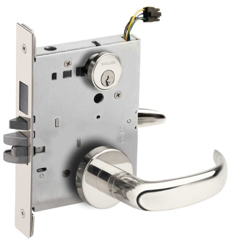 Schlage L9495ELP 17A 629 Grade 1 Fail Safe Electric Mortise Lock Conventional Cylinder 17 Lever A Rose Bright Stainless Steel Finish Field Reversible L9495ELP 17A 629