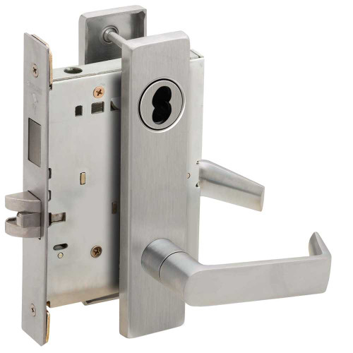 Schlage L9473J 06L 630 Dormitory Mortise Lock with Deadbolt 06L Design FSIC Prep Less Core Satin Stainless Steel L9473J 06L 630