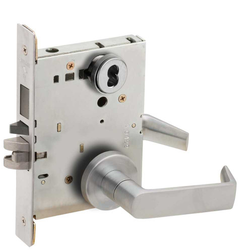 Schlage L9480B 06A 630 Storeroom Mortise Lock with Deadbolt 06A Design SFIC Prep Less Core Satin Stainless Steel L9480B 06A 630