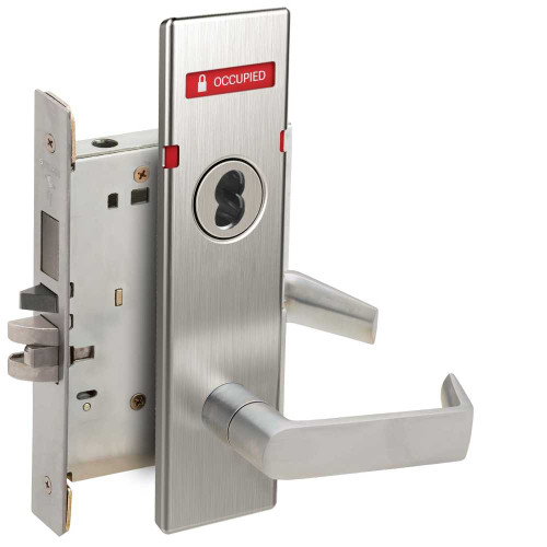 Schlage L9480J 06N 630 OS-OCC Storeroom Mortise Lock with Deadbolt Less Full Size Interchangeable Core 06N Design VACANT/OCCUPIED Indicator for Outside of Door Satin Stainless Steel L9480J 06N 630 OS-OCC