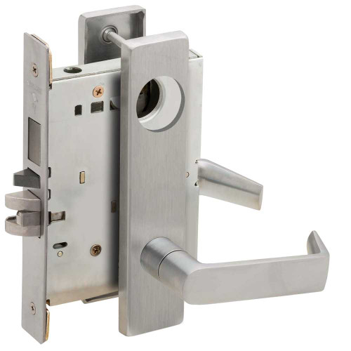 Schlage L9480L 06L 626 Storeroom Mortise Lock with Deadbolt 06L Design Less Cylinder Satin Chrome L9480L 06L 626