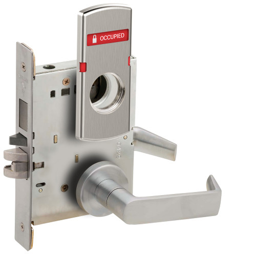 Schlage L9485L 06A 626 L283-722 L Series Mortise Lock Faculty Restroom Lock 06 Lever A Rose Less Full Face Cylinder VACANT/OCCUPIED Indicator for Outside of Door Satin Chrome