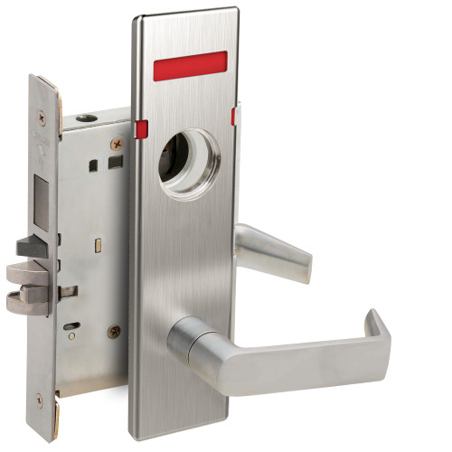 Schlage L9485L 06N 626 L283-722 L Series Mortise Lock Faculty Restroom Lock 06 Lever N Escutcheon Less Full Face Cylinder Left Hand VACANT/OCCUPIED Indicator for Outside of Door Satin Chrome