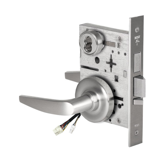 BEST 45HW7TDEU16R626AMRQE Fail Secure 24V With Deadbolt Electrified Mortise Lock 16 Lever R Rose Request to Exit Satin Chrome Antimicrobial