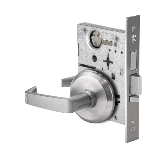 BEST 45HW0LEL15S626AMRQE12V Fail Safe 12V With Deadbolt No Key Override Electrified Mortise Lock 15 Lever S Rose Request to Exit Satin Chrome Antimicrobial 45HW0LEL15S626AMRQE12V