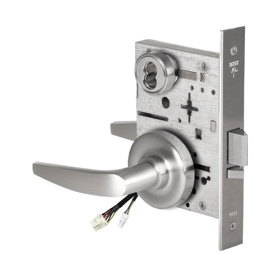 BEST 45HW7DEU16R626AMRQE Fail Secure 24V Electrified Mortise Lock 16 Lever R Rose Request to Exit Satin Chrome Antimicrobial