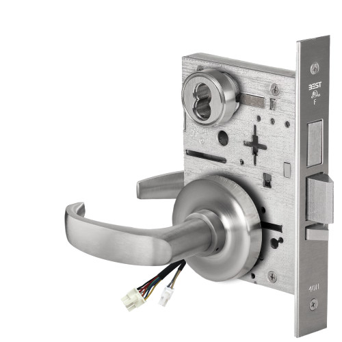 BEST 45HW7TWEU14R626AMRQE12V Fail Secure 12V Double Cylinder with Deadbolt Electrified Mortise Lock 14 Lever R Rose Request to Exit Satin Chrome Antimicrobial