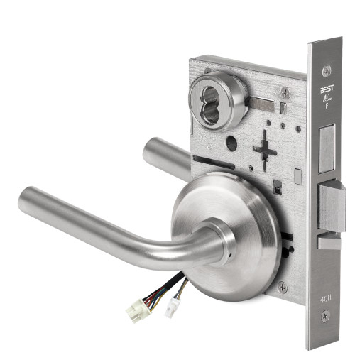 BEST 45HW7TWEU12S626AM12V Fail Secure 12V Double Cylinder with Deadbolt Electrified Mortise Lock 12 Lever S Rose Satin Chrome Antimicrobial