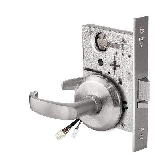 BEST 45HW0NXEU14S626AMRQE12V Fail Secure 12V No Key Override Electrified Mortise Lock 14 Lever S Rose Request to Exit Satin Chrome Antimicrobial