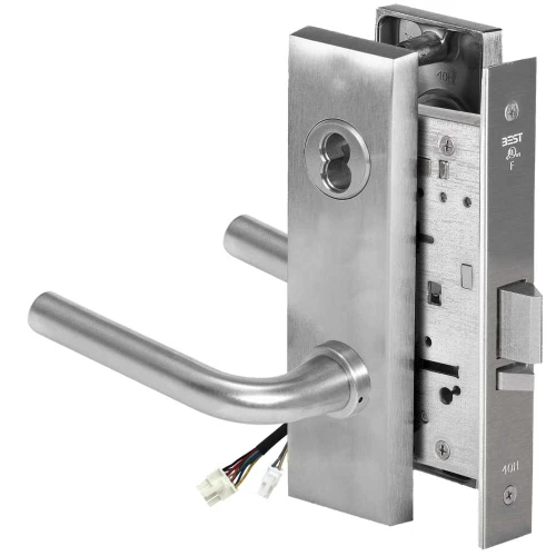 BEST 45HW7WEU12M626AM12V Fail Secure 12V Double Cylinder Electrified Mortise Lock 12 Lever M Escutcheon Satin Chrome Antimicrobial 45HW7WEU12M626AM12V