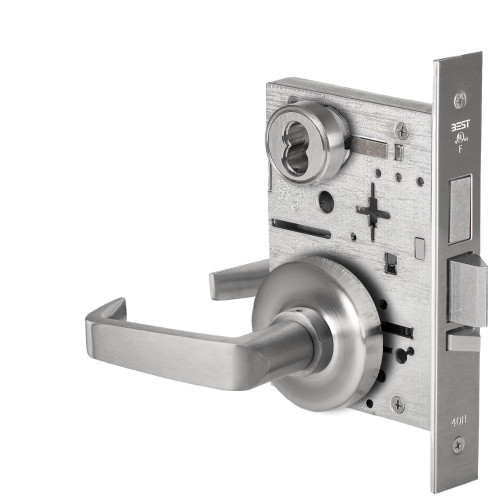 BEST 45HW7TWEU15R626AMRQE12V Fail Secure 12V Double Cylinder with Deadbolt Electrified Mortise Lock 15 Lever R Rose Request to Exit Satin Chrome Antimicrobial