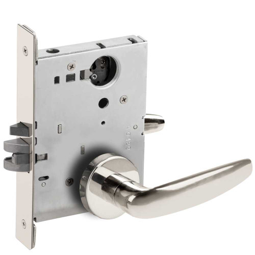 Schlage LV9080L 07A 625 Grade 1 Storeroom Mortise Lock Less Cylinder 07 Lever A Rose Vandlgard Bright Chrome Finish Field Reversible LV9080L 07A 625