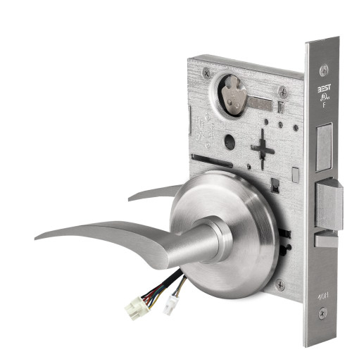 BEST 45HW0LEL17LS626AM Fail Safe 24V With Deadbolt No Key Override Electrified Mortise Lock 17 Lever S Rose Left Hand Satin Chrome Antimicrobial