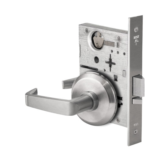BEST 45HW0NXEL15S626AMRQE12V Fail Safe 12V No Key Override Electrified Mortise Lock 15 Lever S Rose Request to Exit Satin Chrome Antimicrobial