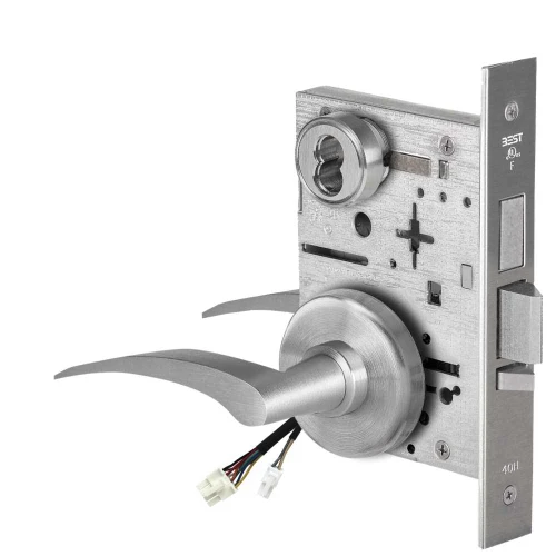 BEST 45HW7TWEU17RH626AM Fail Secure 24V Double Cylinder with Deadbolt Electrified Mortise Lock 17 Lever H Rose Right Hand Satin Chrome Antimicrobial 45HW7TWEU17RH626AM