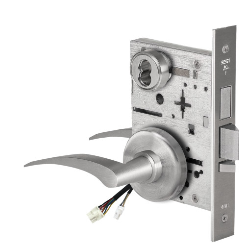 BEST 45HW7TWEU17RH626AM Fail Secure 24V Double Cylinder with Deadbolt Electrified Mortise Lock 17 Lever H Rose Right Hand Satin Chrome Antimicrobial