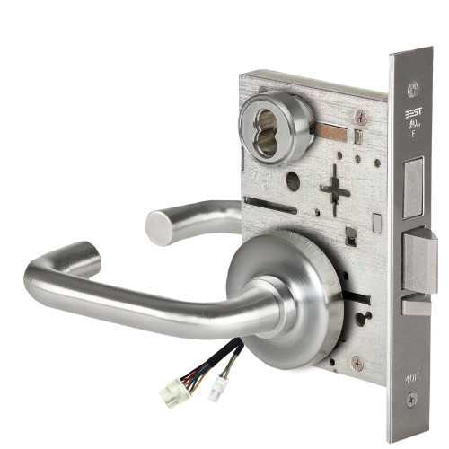 BEST 45HW7TWEL3R626AMRQE12V Fail Safe 12V Double Cylinder With Deadbolt Electrified Mortise Lock 3 Lever R Rose Request to Exit Satin Chrome Antimicrobial