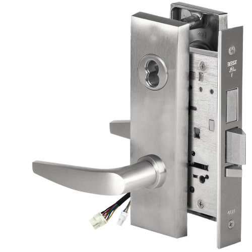 BEST 45HW7TWEU16M626AM12V Fail Secure 12V Double Cylinder with Deadbolt Electrified Mortise Lock 16 Lever M Escutcheon Satin Chrome Antimicrobial