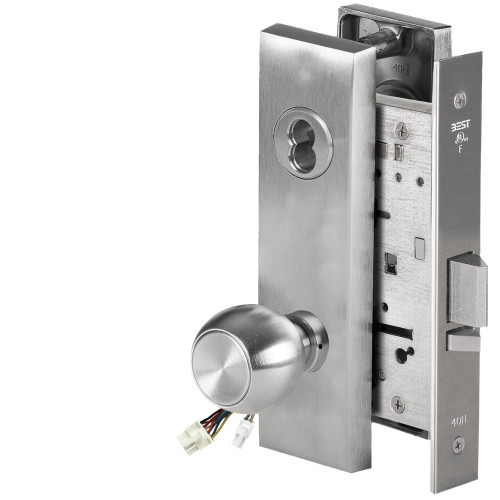BEST 45HW7DEL4M626AMRQE12V Fail Safe 12V Electrified Mortise Lock 4 Knob M Escutcheon Request to Exit Satin Chrome Antimicrobial