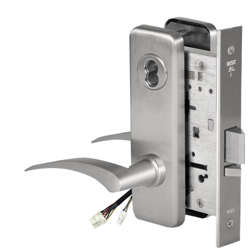 BEST 45HW7DEU17RJ626AM12V Fail Secure 12V Electrified Mortise Lock 17 Lever J Escutcheon Right Hand Satin Chrome Antimicrobial