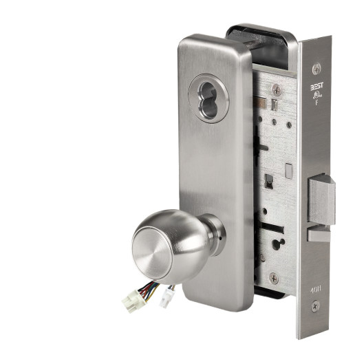 BEST 45HW7DEL4J626AMRQE12V Fail Safe 12V Electrified Mortise Lock 4 Knob J Escutcheon Request to Exit Satin Chrome Antimicrobial