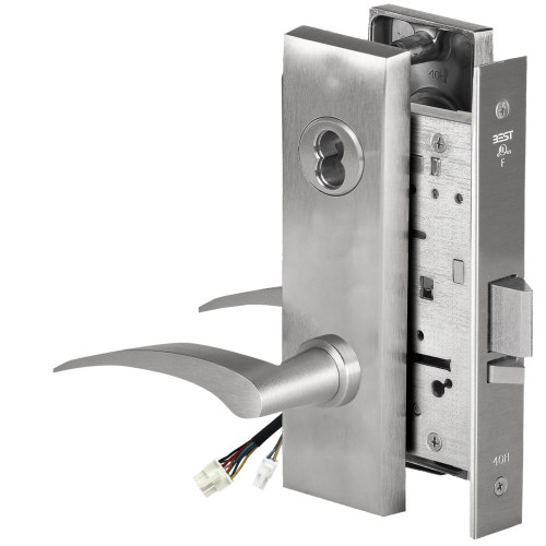 BEST 45HW7DEU17RM626AM12V Fail Secure 12V Electrified Mortise Lock 17 Lever M Escutcheon Right Hand Satin Chrome Antimicrobial