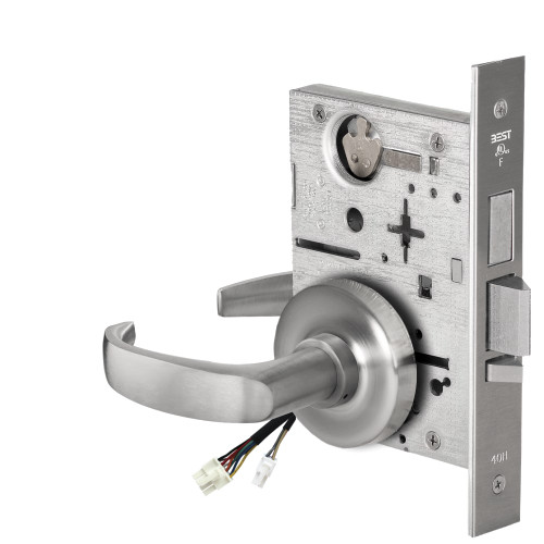 BEST 45HW0LEU14R626AMRQE Fail Secure 24V With Deadbolt No Key Override Electrified Mortise Lock 14 Lever R Rose Request to Exit Satin Chrome Antimicrobial