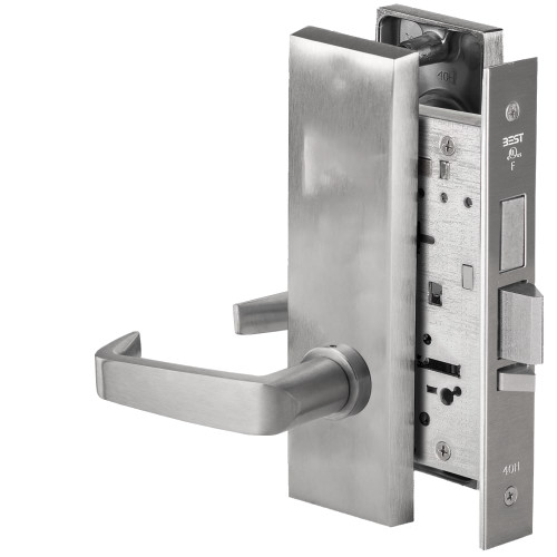 BEST 45HW0LEU15M626AM12V Fail Secure 12V With Deadbolt No Key Override Electrified Mortise Lock 15 Lever M Escutcheon Satin Chrome Antimicrobial