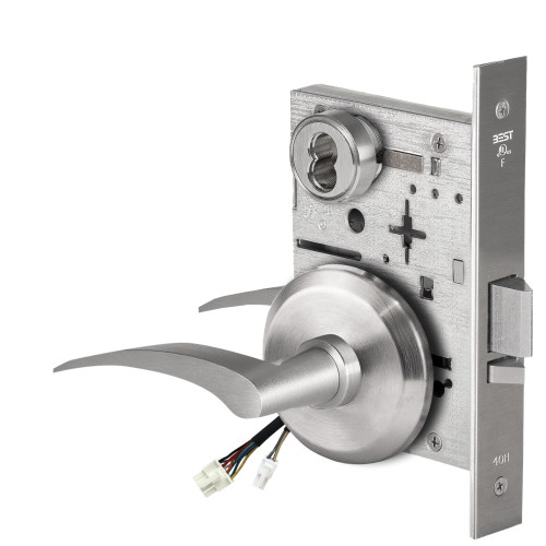 BEST 45HW7DEU17RS626AMRQE12V Fail Secure 12V Electrified Mortise Lock 17 Lever S Rose Right Hand Request to Exit Satin Chrome Antimicrobial