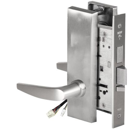 BEST 45HW0LEU16M626AM12V Fail Secure 12V With Deadbolt No Key Override Electrified Mortise Lock 16 Lever M Escutcheon Satin Chrome Antimicrobial