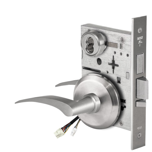 BEST 45HW7TDEL17LS626AMRQE Fail Safe 24V With Deadbolt Electrified Mortise Lock 17 Lever S Rose Left Hand Request to Exit Satin Chrome Antimicrobial