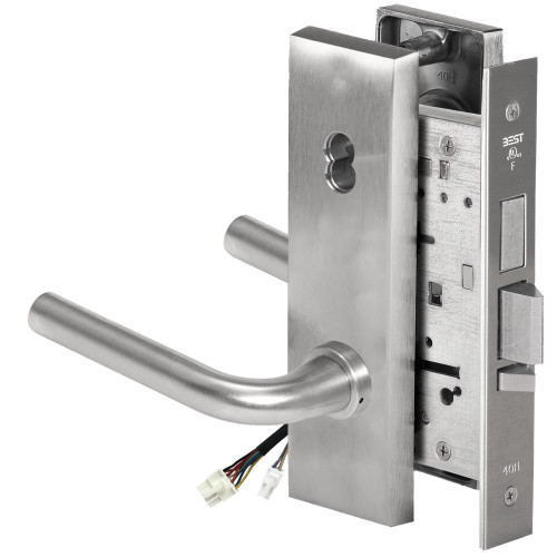 BEST 45HW7TDEU12N626AM Fail Secure 24V With Deadbolt Electrified Mortise Lock 12 Lever N Escutcheon Satin Chrome Antimicrobial