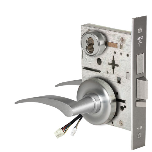 BEST 45HW7TDEL17LR626AMRQE Fail Safe 24V With Deadbolt Electrified Mortise Lock 17 Lever R Rose Left Hand Request to Exit Satin Chrome Antimicrobial