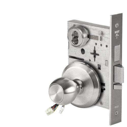 BEST 45HW7TWEU4S626AM Fail Secure 24V Double Cylinder with Deadbolt Electrified Mortise Lock 4 Knob S Rose Satin Chrome Antimicrobial