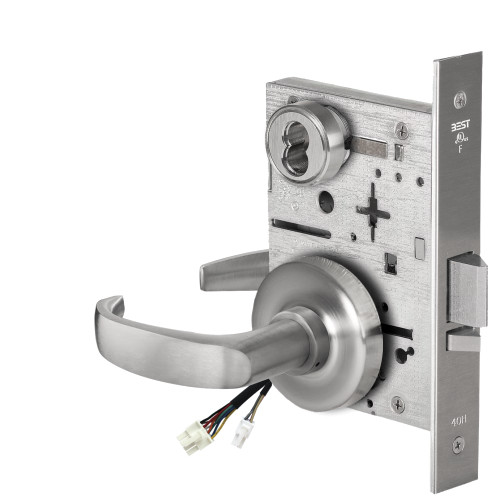 BEST 45HW7DEL14R626AM12V Fail Safe 12V Electrified Mortise Lock 14 Lever R Rose Satin Chrome Antimicrobial