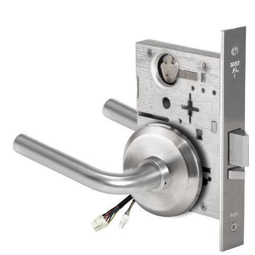 BEST 45HW0NXEL12S626AMRQE12V Fail Safe 12V No Key Override Electrified Mortise Lock 12 Lever S Rose Request to Exit Satin Chrome Antimicrobial