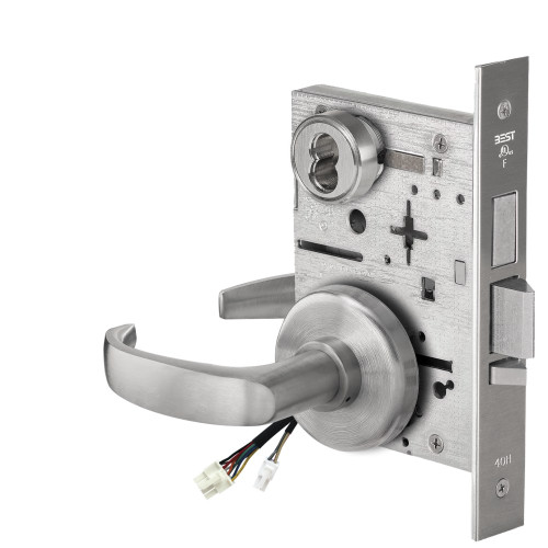 BEST 45HW7TWEU14H626AMRQE12V Fail Secure 12V Double Cylinder with Deadbolt Electrified Mortise Lock 14 Lever H Rose Request to Exit Satin Chrome Antimicrobial