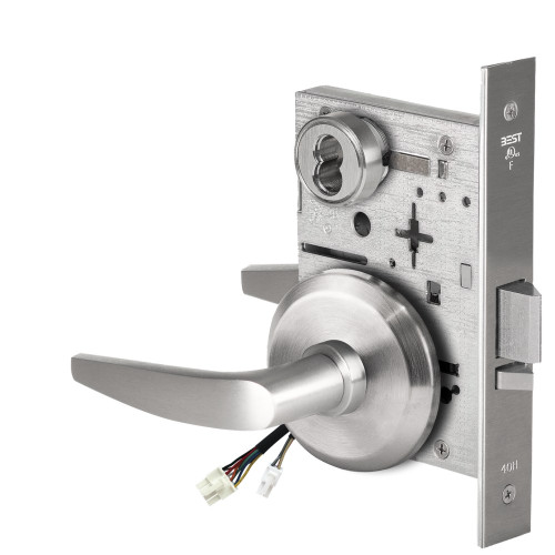 BEST 45HW7DEU16S626AMRQE Fail Secure 24V Electrified Mortise Lock 16 Lever S Rose Request to Exit Satin Chrome Antimicrobial