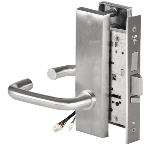 BEST 45HW0LEU3M626AMRQE Fail Secure 24V With Deadbolt No Key Override Electrified Mortise Lock 3 Lever M Escutcheon Request to Exit Satin Chrome Antimicrobial